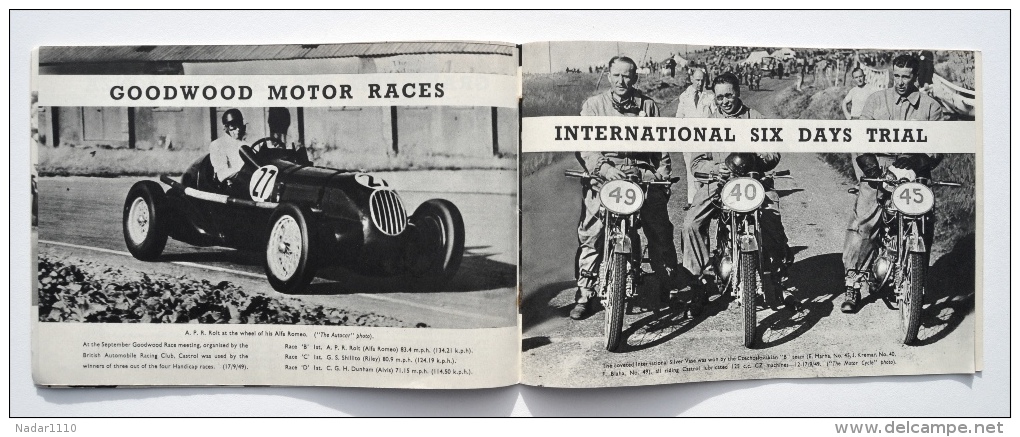 MOTO / AUTO / Castrol Oils / ACHIEVEMENTS 1949 - illustrations GORDON HORNER / San Remo, Blue Riband, Miglia, etc