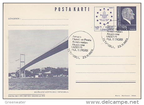 Turkey 1989 Istanbul 1989 Postcard Bosphorus Bridge Used  "Special Cancel" (18256) - Postwaardestukken