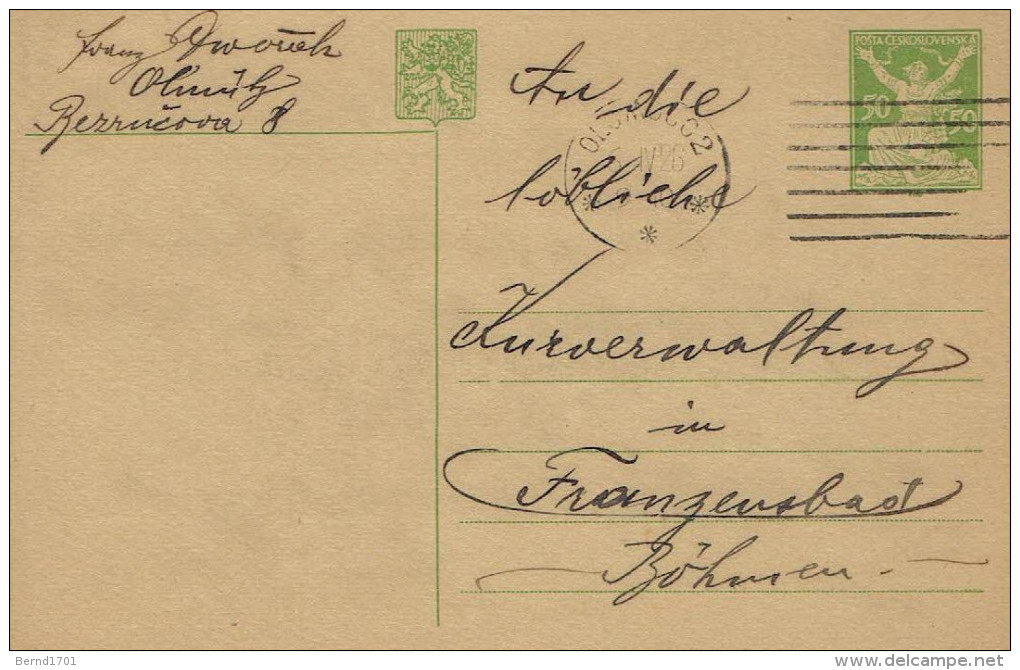 CSSR - Postkarte Echt Gelaufen / Postcard Used 06.04.1926 (n1195) - Cartoline Postali
