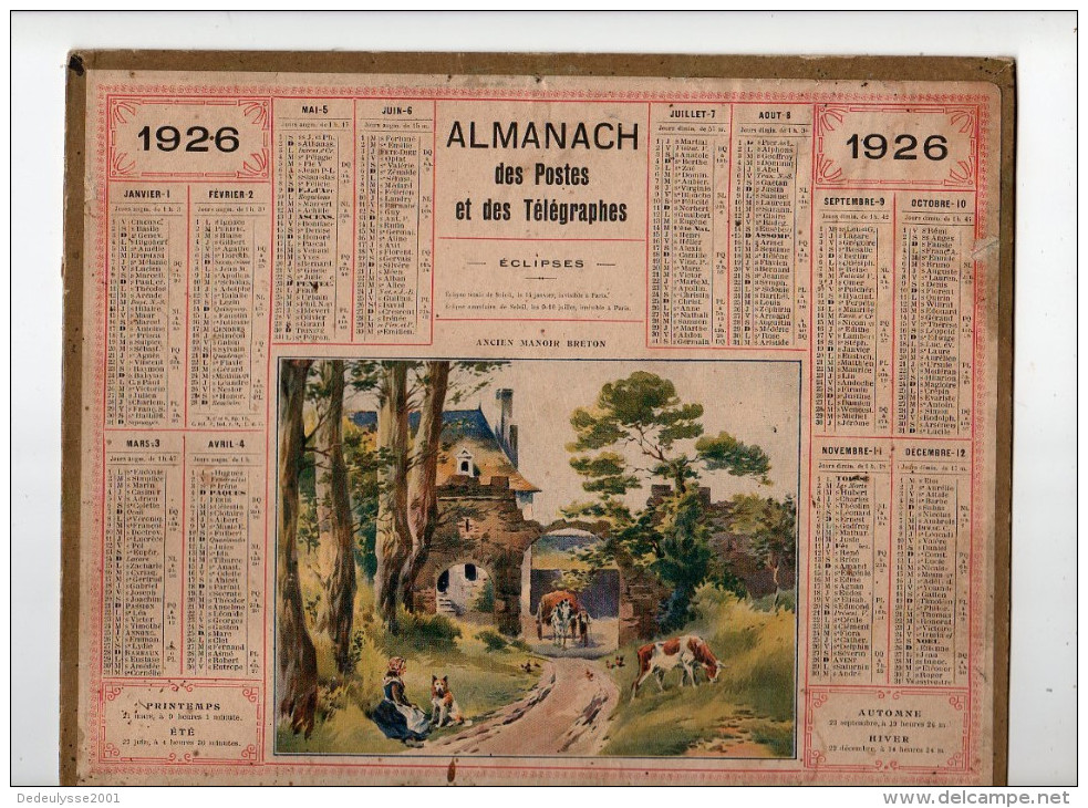 Nov14   66472    Calendrier   Poste 1926  Vue Ancien Manoir Breton - Grossformat : 1921-40