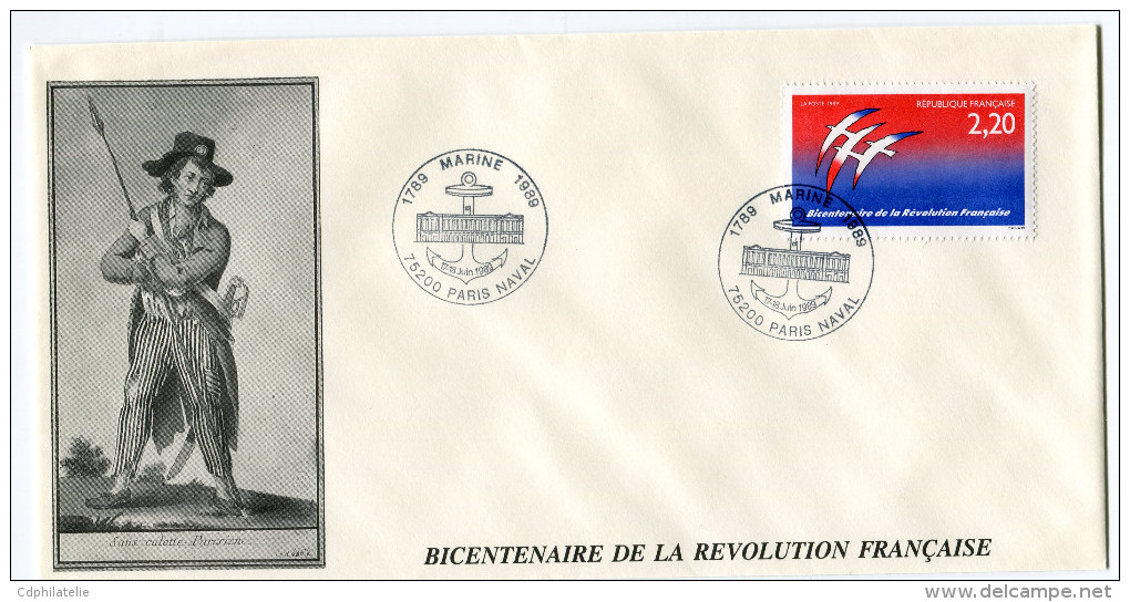 FRANCE THEME REVOLUTION FRANCAISE ENVELOPPE OBLITERATION 1789 MARINE 1989 17-18 JUIN 1989 75200 PARIS NAVAL - Franz. Revolution