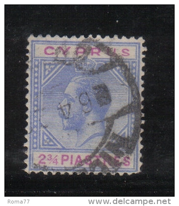 W2153 - CIPRO 1921 , Il N. 76 Usato. Fil CA Corsivo - Cipro (...-1960)