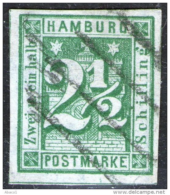 Strichstempel Auf 2 1/2 Shilling Dunkelgrün - Hamburg Nr. 9 - Kabinett - Tiefst Geprüft BPP - Hamburg