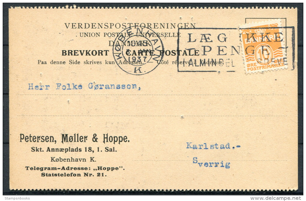 1937 Denmark Petersen, Moller &amp; Hoppe Copenhagen Postcard - Sweden - Covers & Documents