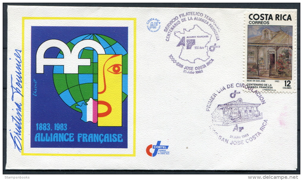 1983 Costa Rica Alliance Francaise France First Day Cover SIGNED - Costa Rica