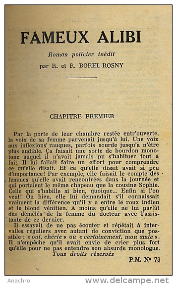 FAMEUX ALIBI Par Borel-Rosny Editions FERENCZI 1954 Collection "Police Et Mystère" N°73 - Ferenczi