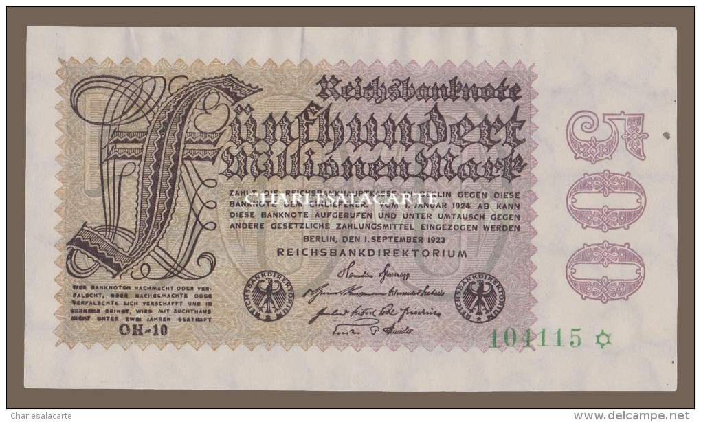 1923 GERMANY 500 MILLIONEN MARK KRAUSE 110f UNC/EXCELLENT CONDITION - 500 Mio. Mark