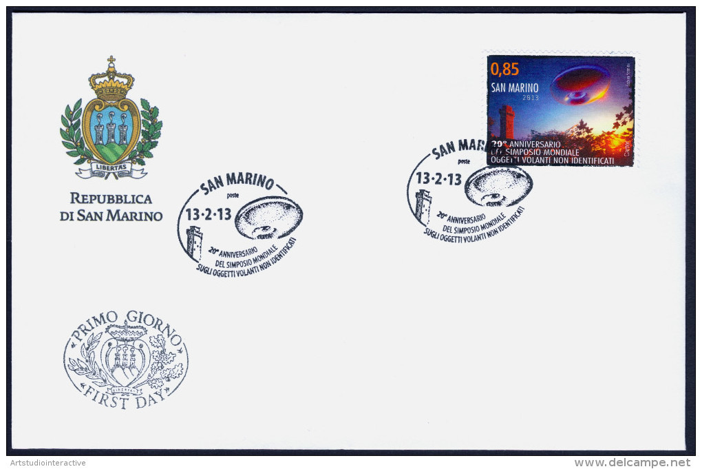 2013 SAN MARINO "20° ANNIVERSARIO DEL SIMPOSIO MONDIALE SUGLI UFO" SINGOLO FDC - FDC