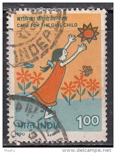 India Used 1990, SAARC Year Of Child, Flower, Burtterfly, Insect, Sun, (Sample Imgae) - Oblitérés