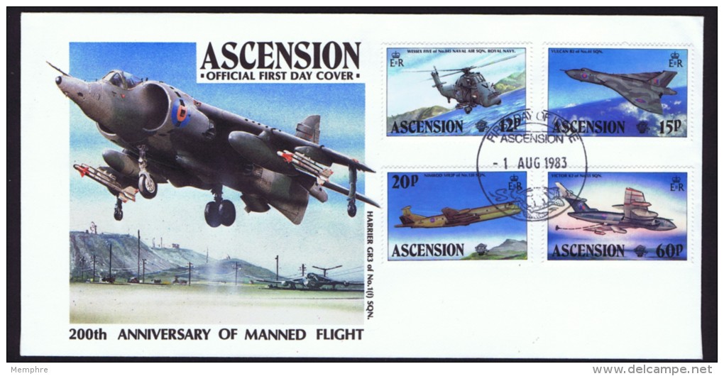 ASCENSION  1883  200th Ann. Manned Flight   War Planes  Set Of 4 On Unaddressed FDC - Ascension