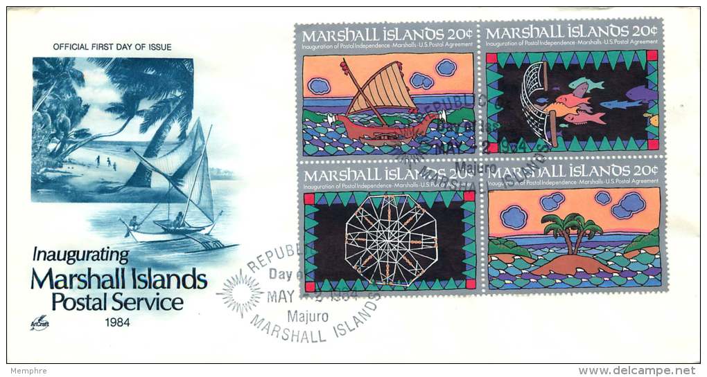 MARSHALL ISLANDS  1984  Inauguration Of Postal Service   Symbols Sc 31-4 FDC - Marshall Islands