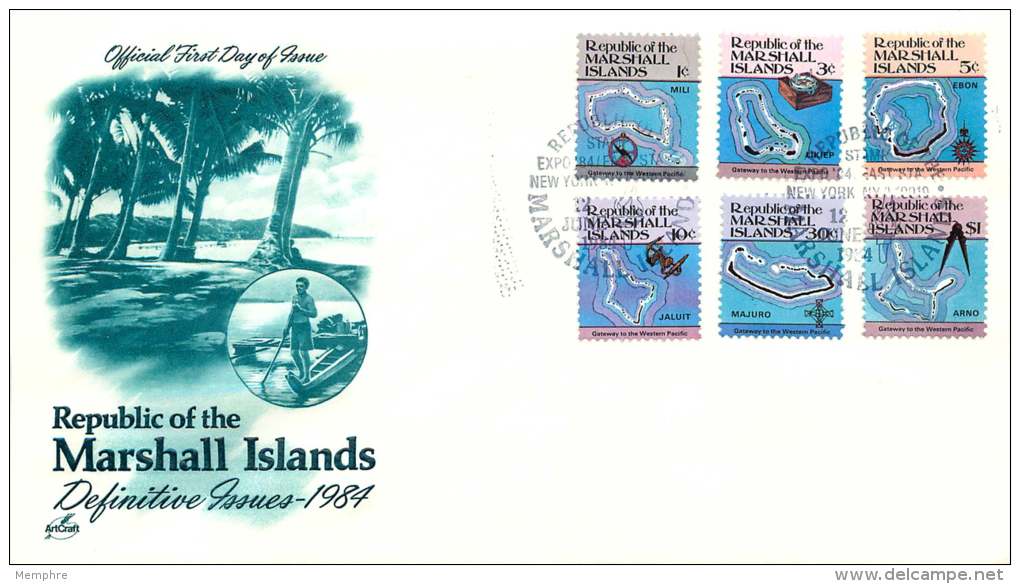 MARSHALL ISLANDS  1984  Definitive Issue  Maps Of Islands  Sc 35-8, 44, 49A  FDC - Marshall Islands