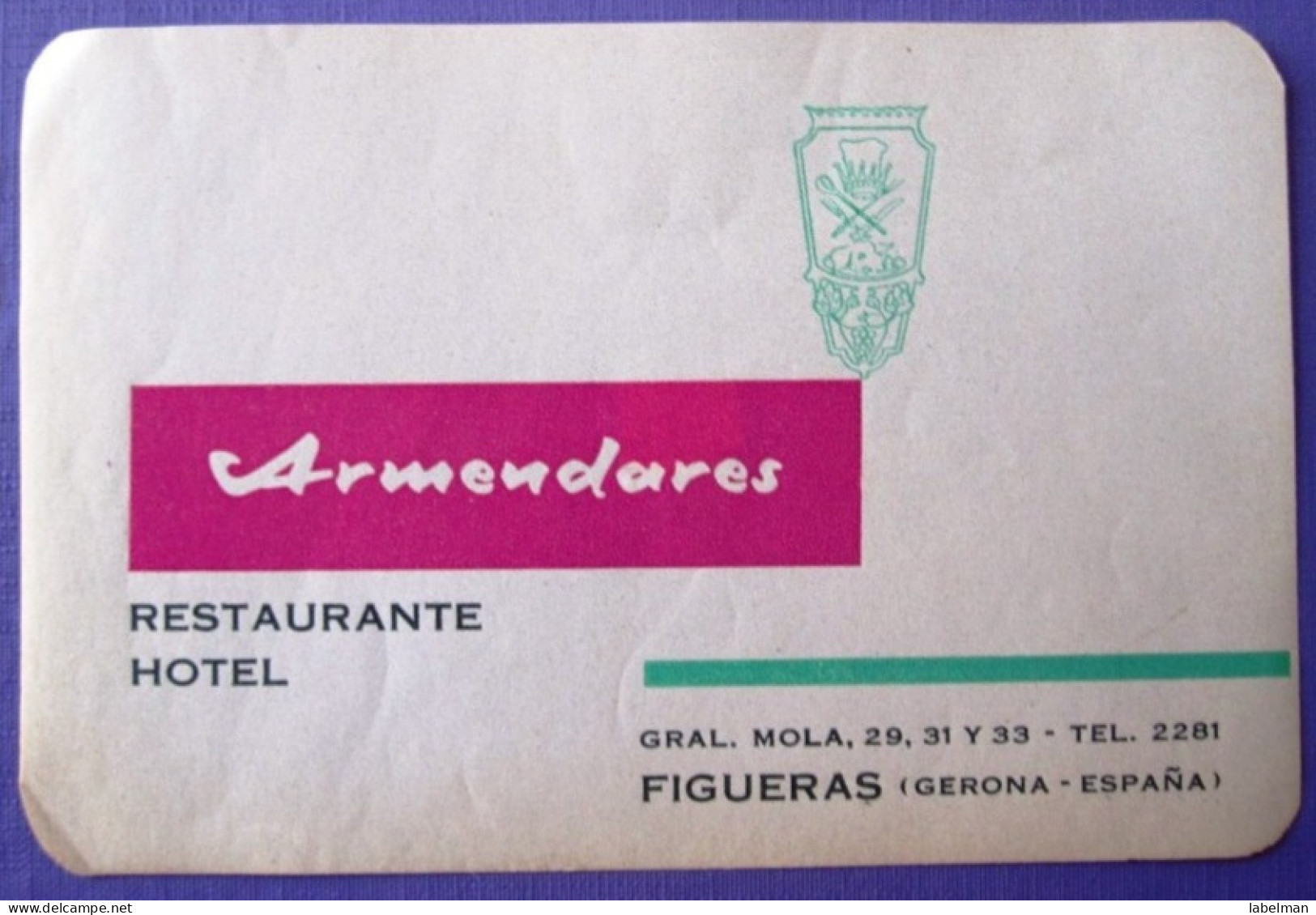 HOTEL PENSION RESIDENCIA ARMENDARES FIGUERAS GERONA SPAIN LUGGAGE LABEL ETIQUETTE AUFKLEBER DECAL STICKER MADRID - Hotel Labels