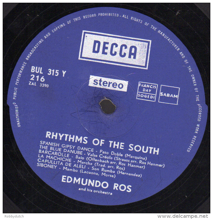 * LP *  EDMUNDO ROS - RHYTHMS OF THE SOUTH (France 1965) - Instrumentaal