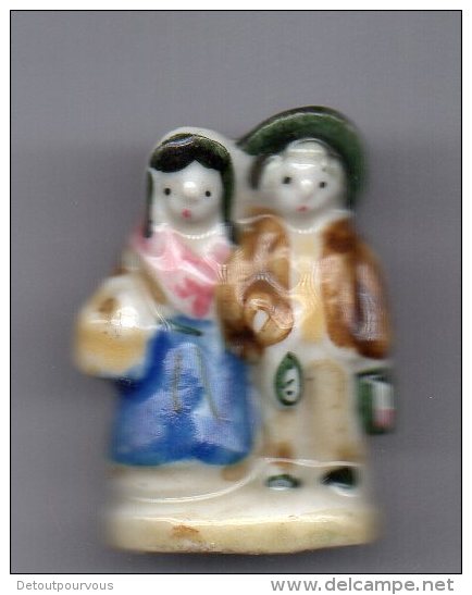 Fève Brillante  SUJET DE CRECHE  Le Couple Socle Marron Clair - Santons