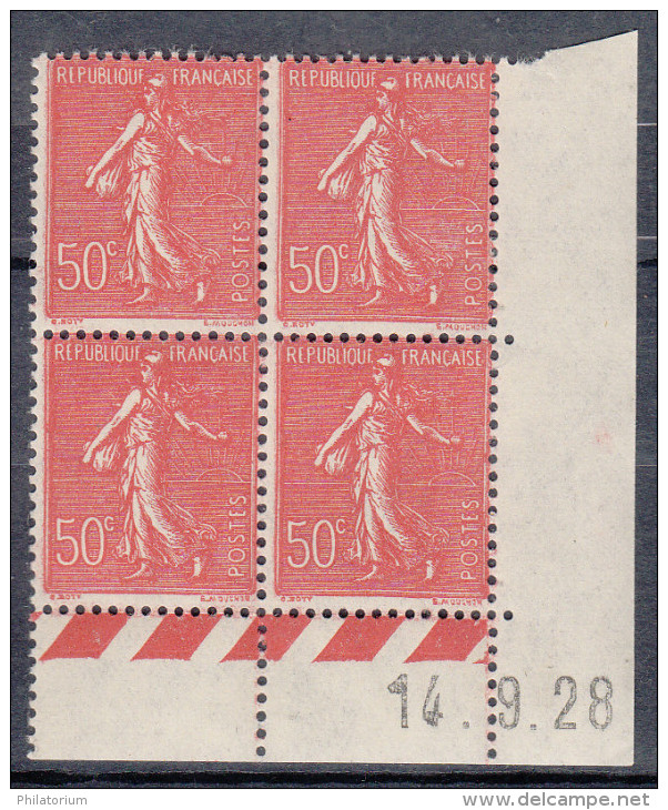 FRANCE  Coin Daté Neuf Sans Charnière  Semeuse Lignée  50c Rouge  N° Yvert 199  14.9.28 - 1930-1939