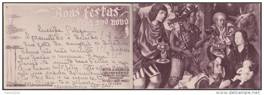 Portugal 1940. Entier Postal De Noël. Adoration Des Mages, De Francisco Henriques.  Indien D'Amérique, Enfant Jésus, âne - Esel