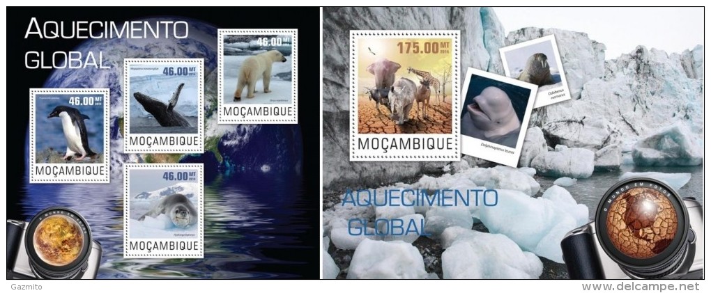 Mozambico 2014, Climate Change, Whales, Polar Bear, Pingun, 4val In BF +BF - Faune Antarctique