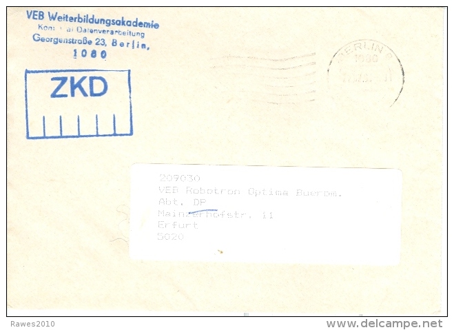 DDR Berlin RST 1988 + ZKD-Stempel VEB Weiterbildungsakademie Kombinat Datenverarbeitung - Cartas & Documentos