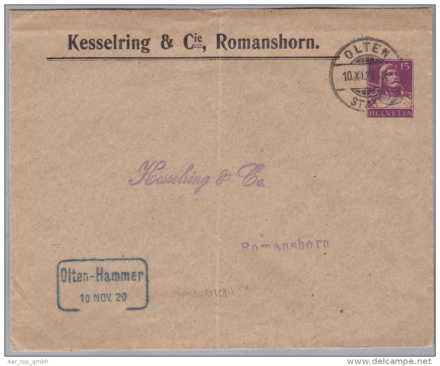 Heimat CH SO OLTEN HAMMER1920-11-10 Bahnstationstempel  Auf GS Aus Romanshorn - Chemins De Fer