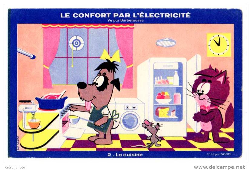 Buvard Le Confort Par L'électricité - La Cuisine ( Barberousse ), Chat, Souris, Chien - Elektrizität & Gas