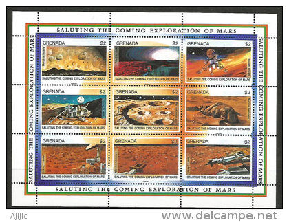 Exploration De La Planète MARS (Mission Viking 2 Sur Mars En 1975,etc) Feuillet De 9 T-p Neufs ** ÎLE GRENADA - América Del Norte