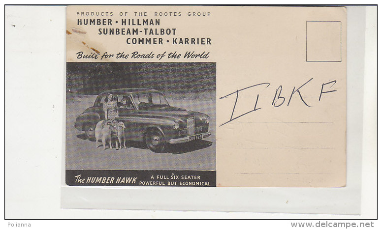 PO8750C# CARTE QSL - G6WX COVENTRY ENGLAND - RADIO II BKF - PUBBLICITA' AUTO HUMBER HAWK  No VG - Radio