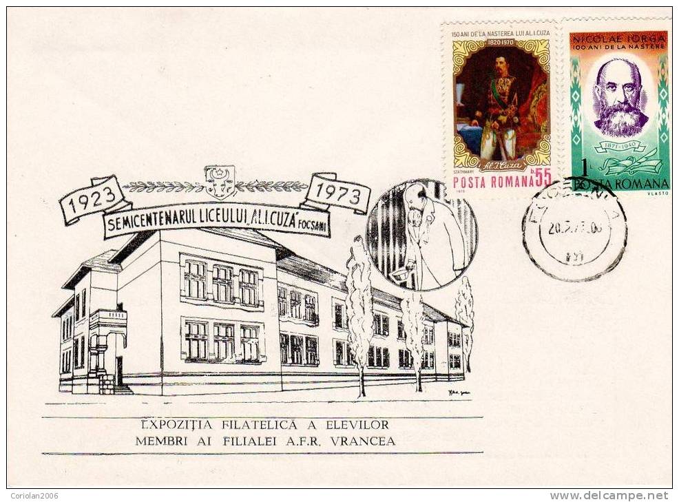 Romania / Special Cover With Special Cancelation / 150 Years Al. I. Cuza - Focsani Secondary School - Other & Unclassified