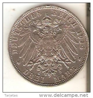 MONEDA DE PLATA DE ALEMANIA DE 3 MARK DEL AÑO 1914 LETRA D  (COIN) SILVER,ARGENT. - 2, 3 & 5 Mark Silber