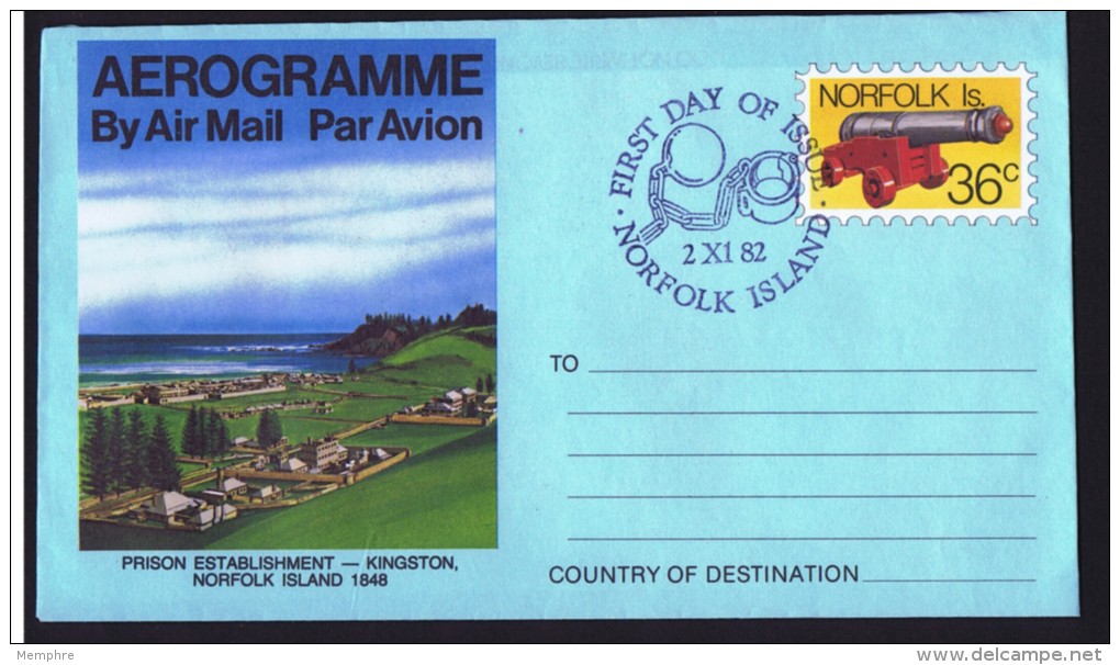 NORFOLK   36c Aerogramme  - Prison Kingston -  FDC - Norfolk Island