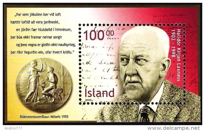Iceland Island 2002 (03-2) - Halldor Laxness 100th Anniversary - 1955 Nobel Prix Literature (block) - Unused Stamps