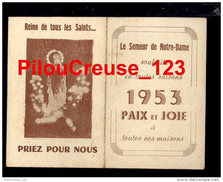 CALENDRIER - 1953 - " Le Semeur De Notre Dame  - Reine De Tous Les Saints ... " - Petit Format : 1961-70