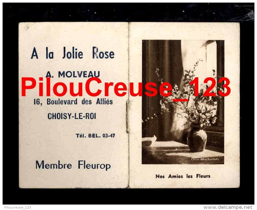 94 Val De Marne - CHOISY Le ROI - " Calendrier 1951 - Publicité A. MOLVEAU Fleuriste Membre Fleurop " - Petit Format : 1961-70