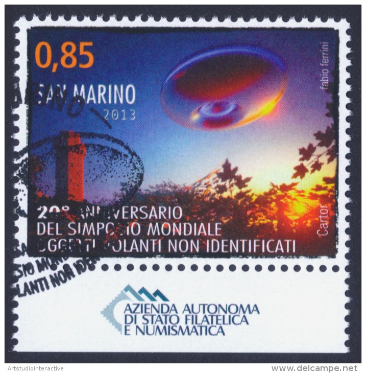 2013 SAN MARINO "20° ANNIVERSARIO DEL SIMPOSIO MONDIALE SUGLI UFO" SINGOLO ANNULLO PRIMO GIORNO - Usados