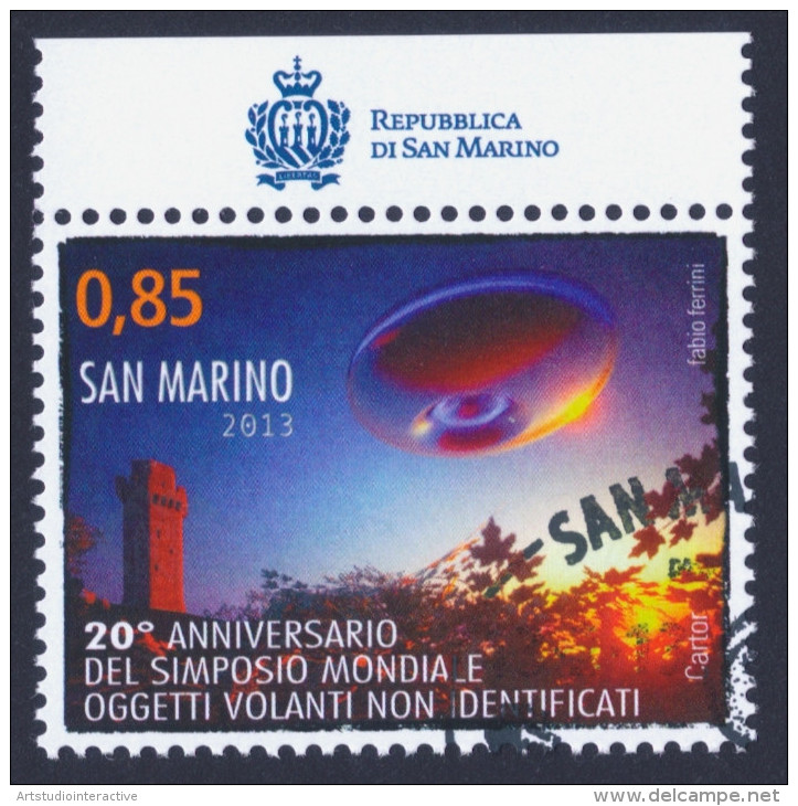 2013 SAN MARINO "20° ANNIVERSARIO DEL SIMPOSIO MONDIALE SUGLI UFO" SINGOLO ANNULLO PRIMO GIORNO - Used Stamps