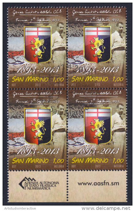 2013 SAN MARINO "120 ANNI DEL GENOA CALCIO" QUARTINA ANNULLO GIORNO EMISSIONE - Used Stamps