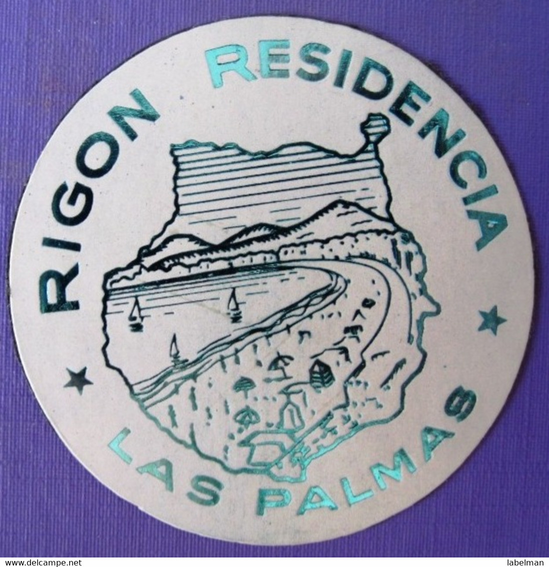 HOTEL PENSION HOSTAL RIGON LAS PALMAS CANARIA SPAIN MINI LUGGAGE LABEL ETIQUETTE AUFKLEBER DECAL STICKER MADRID - Hotel Labels