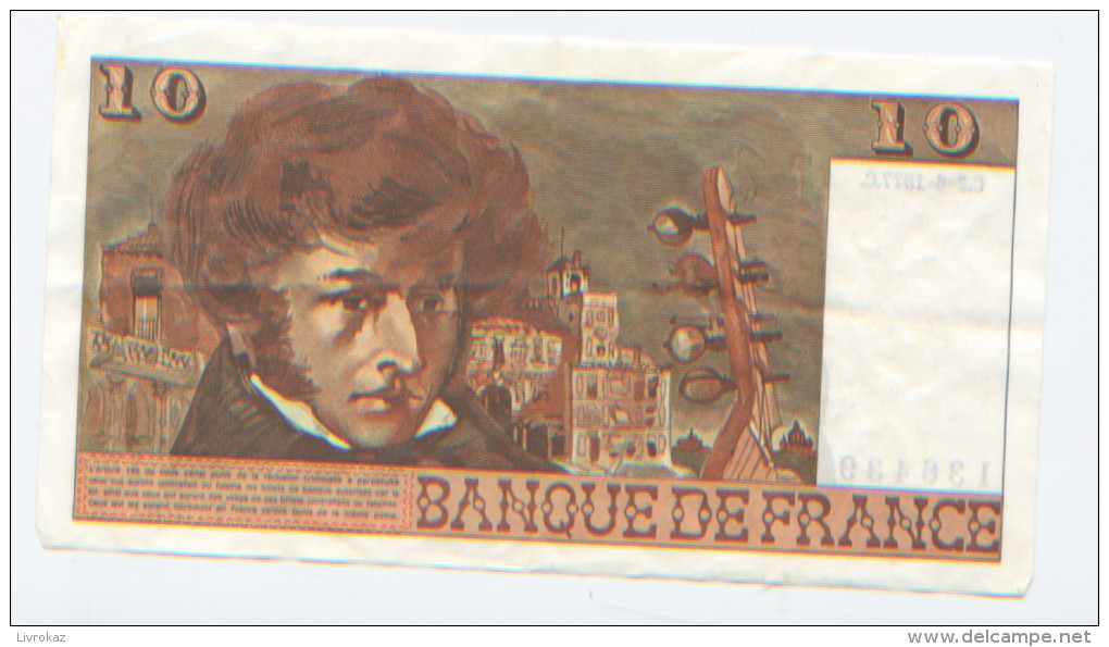 Billet De Banque, Banknote, Biglietto Di Banca, Bankbiljet, France, Dix Francs, Berlioz, 1977, Bon état - 10 F 1972-1978 ''Berlioz''