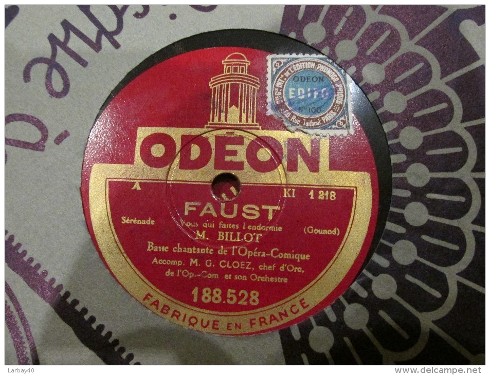 78 Tours  Faust  M Billot  - Odeon 188 528 - 78 Rpm - Schellackplatten