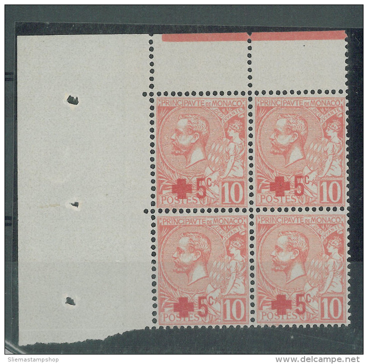 MONACO - 1914 RED CROSS BLOCK OF 4 - Neufs