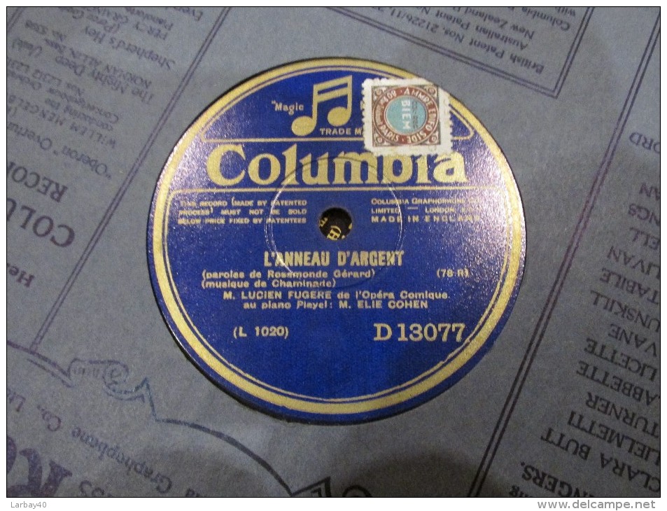 78 Tours L Anneau D Argent - Le Jongleur De Notre Dame  - L Fugere - Columbia D 13077 - 78 Rpm - Schellackplatten