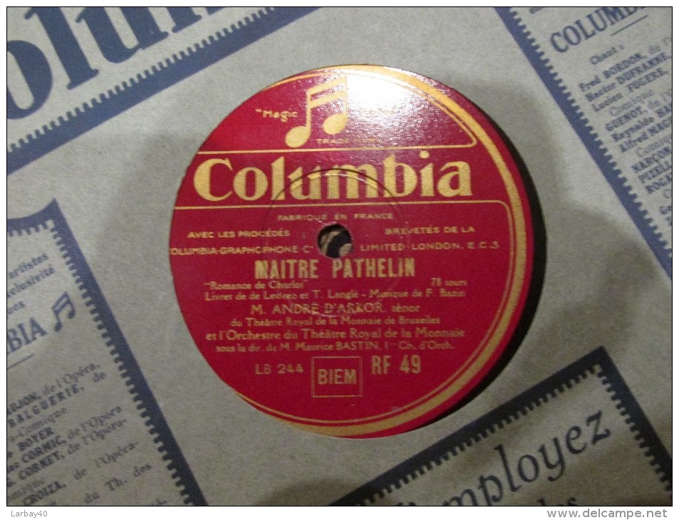 78 Tours Maitre Pathelin - Martha - Columbia Rf49 - 78 T - Disques Pour Gramophone