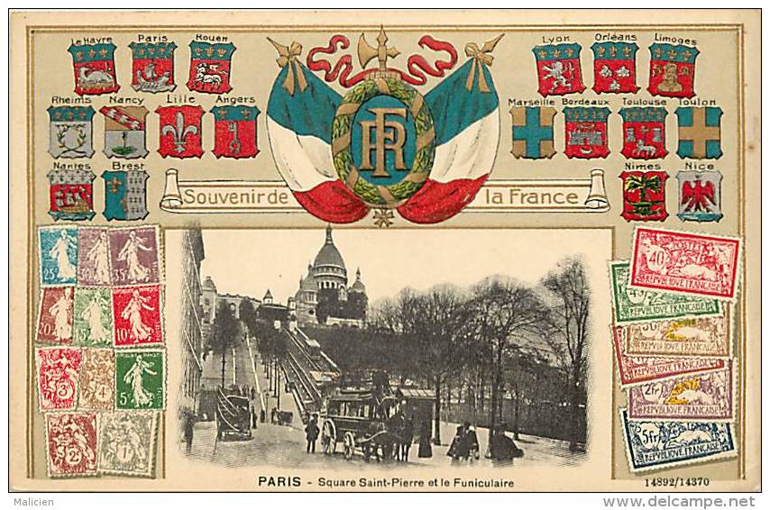 Paris  -ref-B191  - Carte Gaufree Avec Medaillon En Relief Drapeaux R F - Blasons - Billets - Timbres - Carte Bon Etat - - Timbres (représentations)