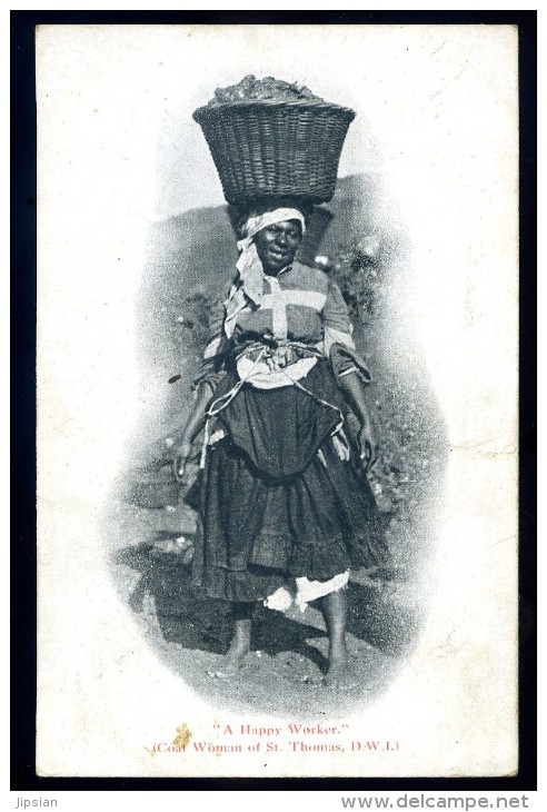 Cpa Des Antilles Les Iles Vierges St Thomas Coat Woman -- A Happy Worker  D.W.I.     HIV5 - Vierges (Iles), Amér.