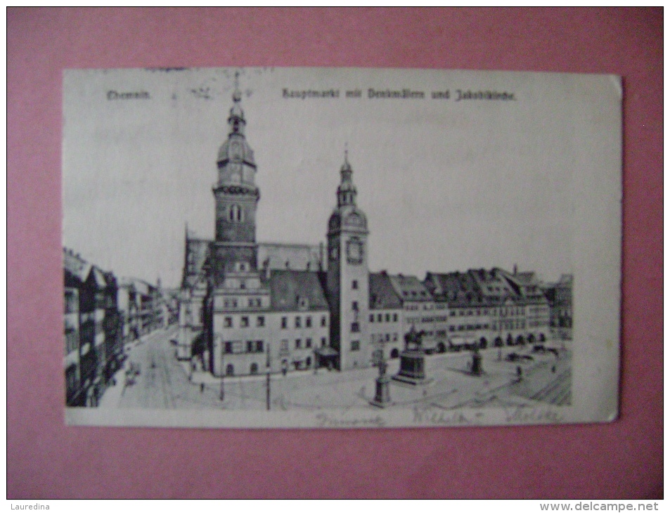 CP ALLEMAGNE - CHEMNITZ - HAUPTMARKT MIT DENKMALERN UND JAKOBIKIRCHE- ECRITE EN 1908 - Chemnitz