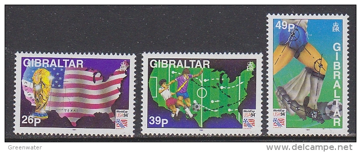 Gibraltar 1994 World Cup Football USA 3v ** Mnh (T979) - Gibraltar