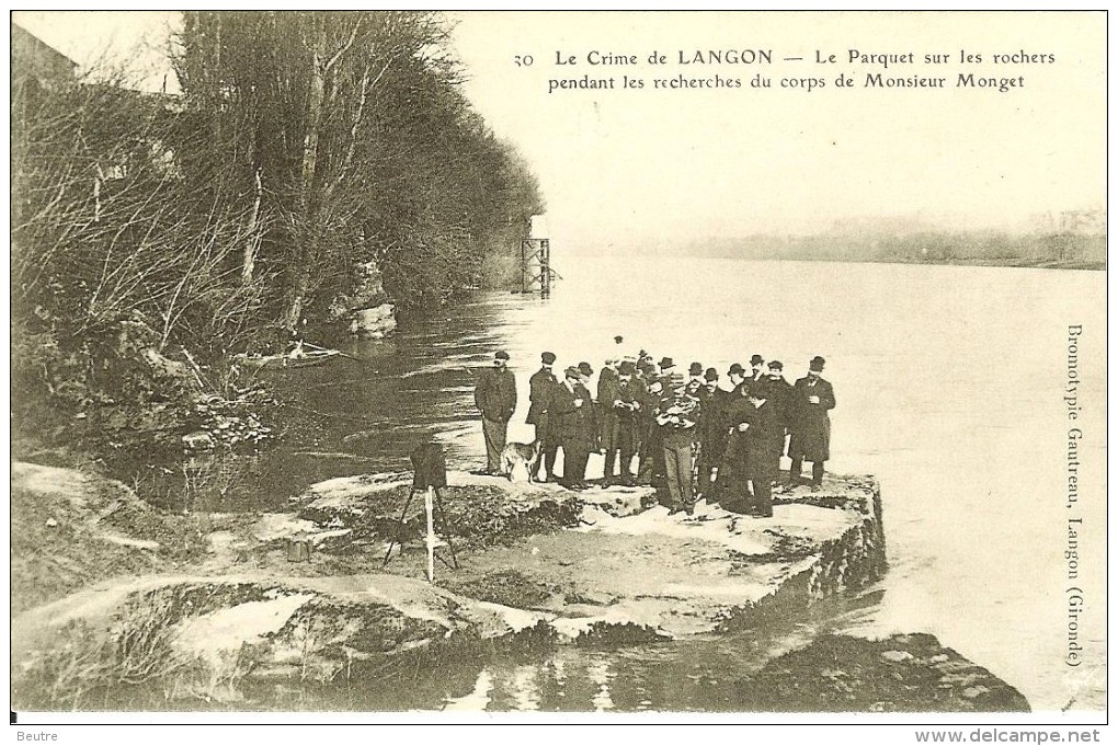 CPA LANGON  Le Crime De Langon  Le Parquet Sur Les Rochers Pendant Les Recherches Du Corps De Mr MONGET 11073 - Langon