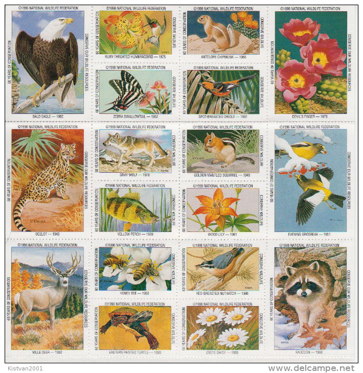 USA National Wildlife Federation Labels In Complete Sheet Of 36 Stamps - LABELS! - Other & Unclassified