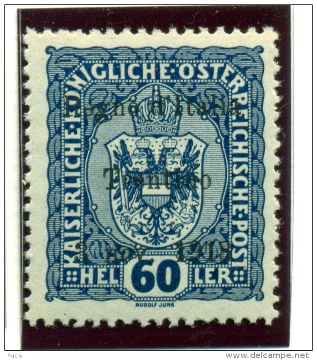 TRENTINO ALTO-ADIGE 60 HELLER COBALTO SCURO  VARIETA' DECALCO N. 12 G MNH**  LUSSO EURO 700 - Trento