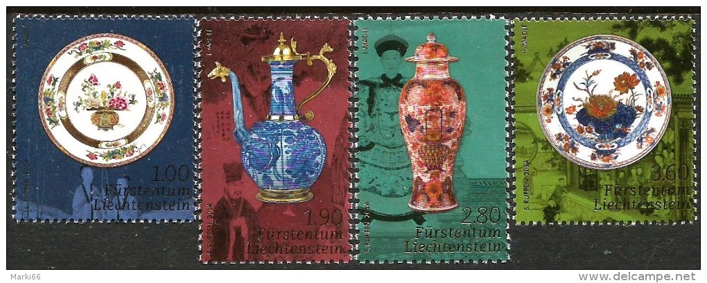 Liechtenstein - 2014 - Princely Treasures - Porcelain From China - Mint Stamp Set With Golden Intaglio Imprint - Unused Stamps